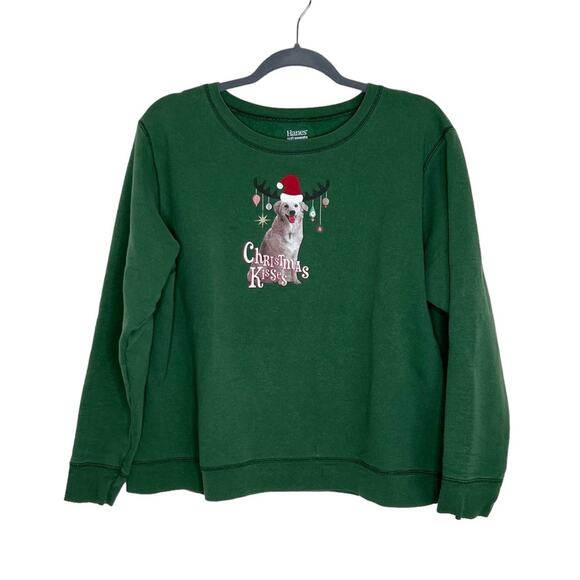 Vintage Christmas Dog Crewneck Sweatshirt XL Green - Picture 1 of 6